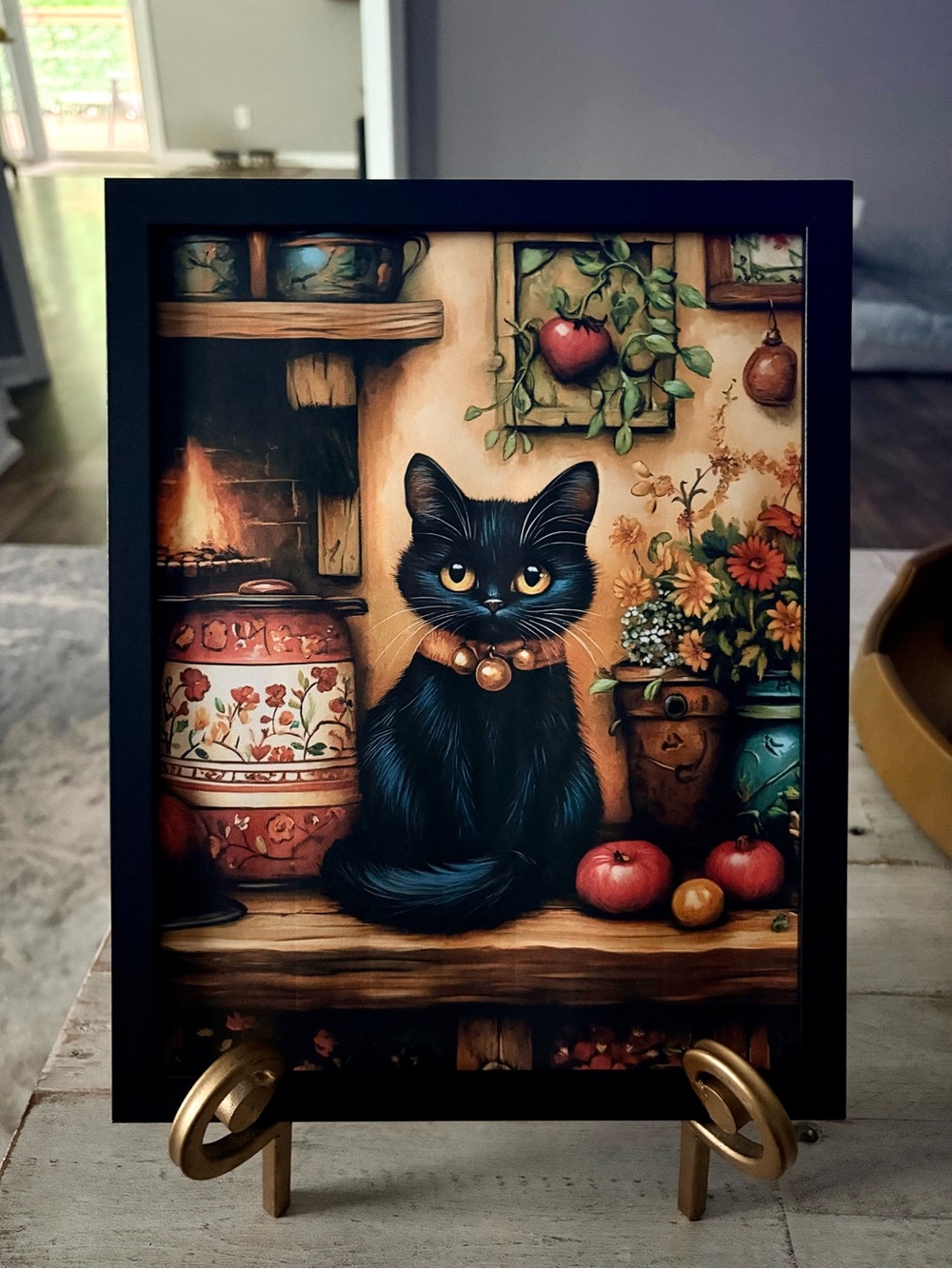 Black Cat framed 8x10 Artwork Print with Warm Autumn Palette